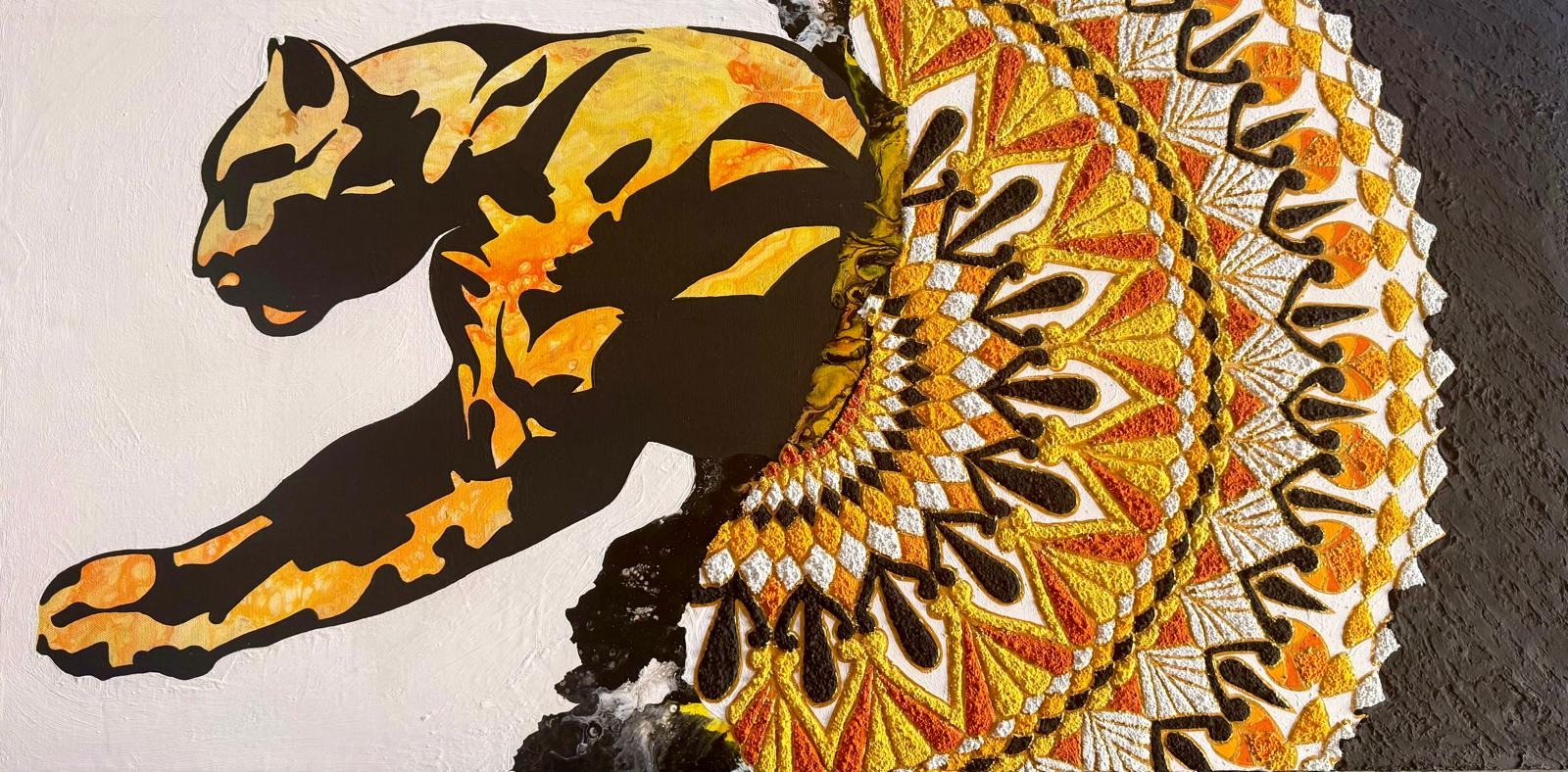 Power, 2026, by Malugho: a panther breaking out of a golden mandala